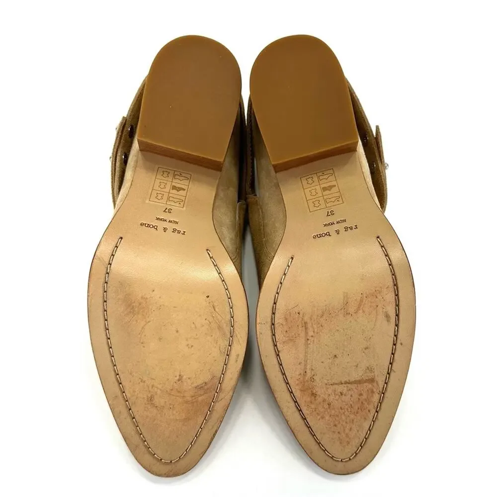 Rag & Bone Harley Women Tan Moto Bootie Size 7 Italian Suede Belted Block Heel